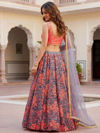 Tulsi Art Graceful Grey Embroidered Net Festive Wear Lehenga Choli | Grocsy
