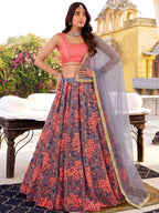 Tulsi Art Incredible Grey Embroidered Net Festival Wear Lehenga Choli | Grocsy