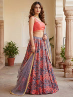 Tulsi Art Graceful Grey Embroidered Net Festive Wear Lehenga Choli | Grocsy