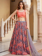 Tulsi Art Graceful Grey Embroidered Net Festive Wear Lehenga Choli | Grocsy