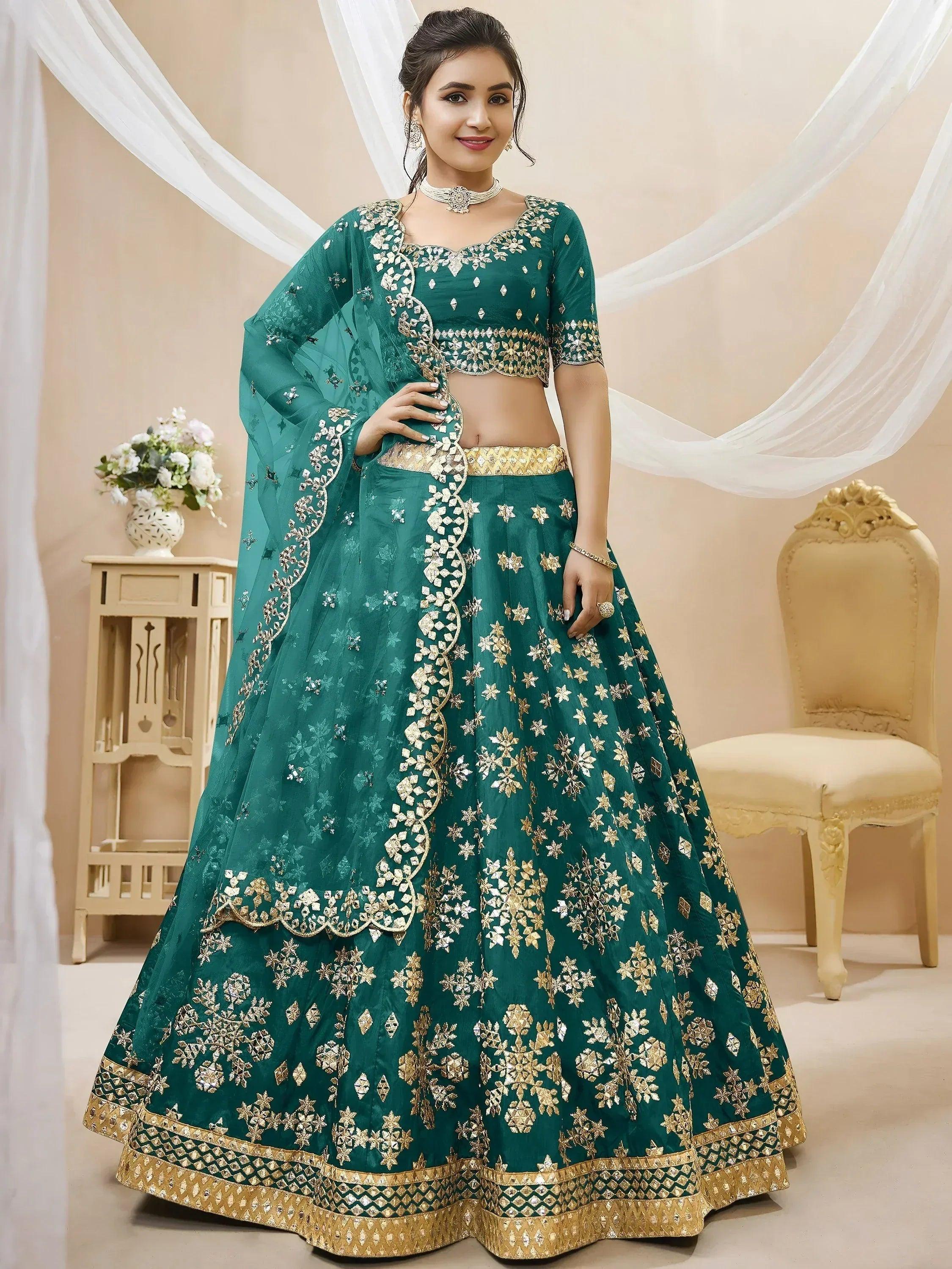 Tulsi Art Spectacular Teal Green Zari Work Art Silk Bridesmaid Lehenga Choli | Grocsy