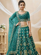 Tulsi Art Spectacular Teal Green Zari Work Art Silk Bridesmaid Lehenga Choli | Grocsy