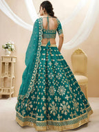 Tulsi Art Spectacular Teal Green Zari Work Art Silk Bridesmaid Lehenga Choli | Grocsy