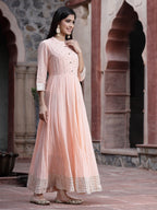 Juniper Women Peach Cotton Solid Flared Dress | Grocsy
