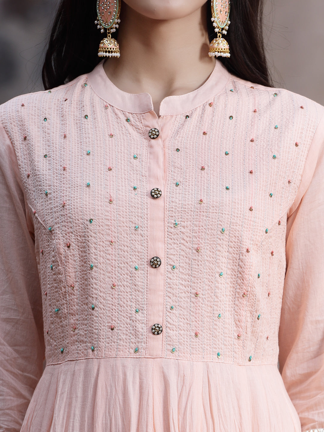 Juniper Women Peach Cotton Solid Flared Dress | Grocsy