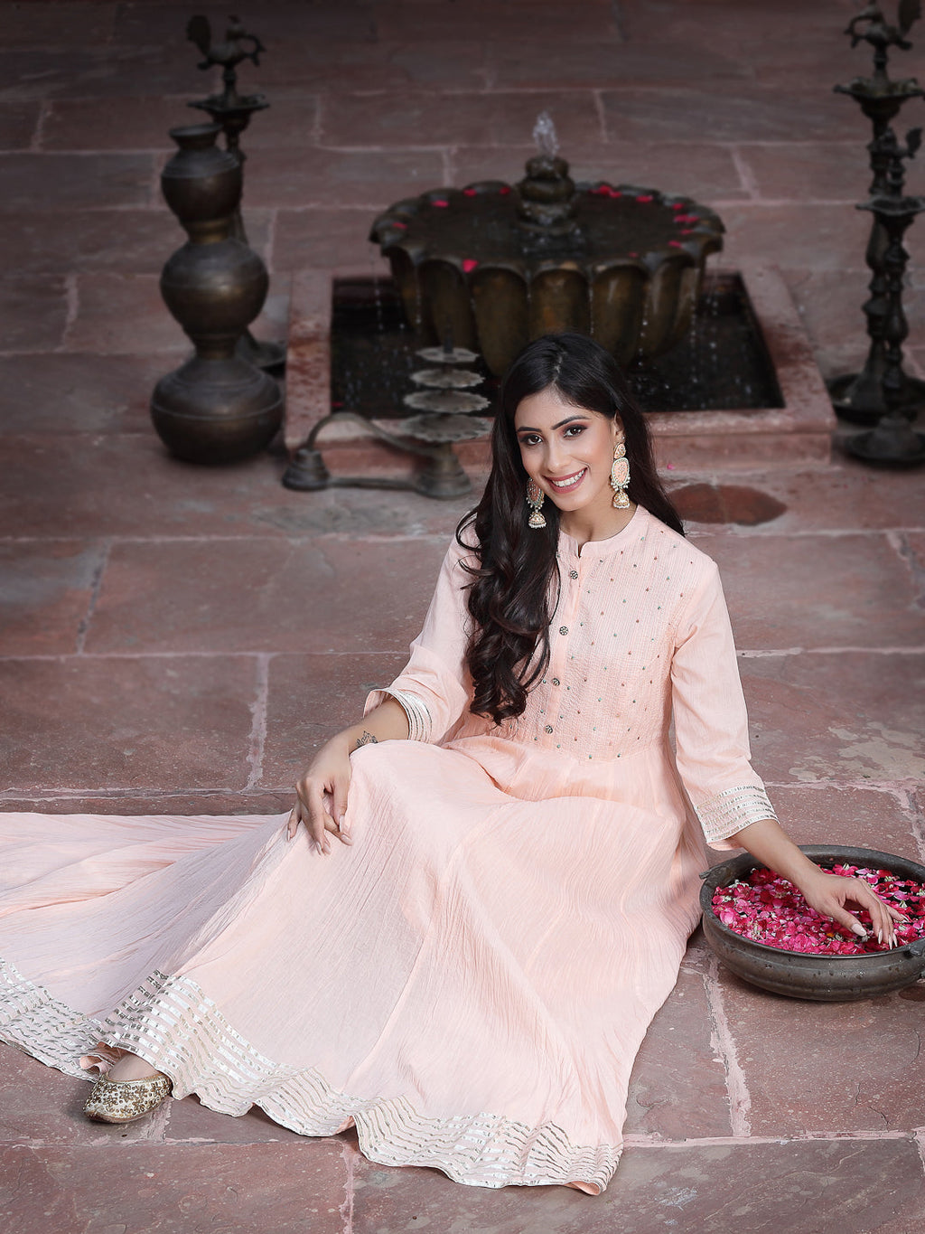 Juniper Women Peach Cotton Solid Flared Dress | Grocsy