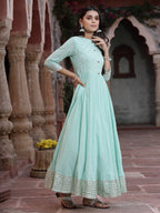 Juniper Women Sky Blue Cotton Solid Flared Dress | Grocsy