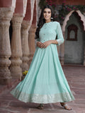 Juniper Women Sky Blue Cotton Solid Flared Dress | Grocsy