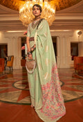 Monjolika Fashion Light Green Color Handloom Weaving Silk Work Saree With Blouse | Grocsy