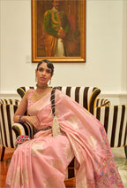 Monjolika Fashion Light Pink Color Handloom Weaving Silk Work Saree With Blouse | Grocsy