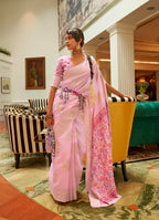 Monjolika Fashion Light Pink Color Handloom Weaving Silk Work Saree With Blouse | Grocsy