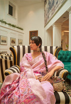 Monjolika Fashion Light Pink Color Handloom Weaving Silk Work Saree With Blouse | Grocsy