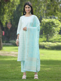 Juniper Women Powder Blue Cotton Embroidered Straight Kurta Pant Dupatta Set | Grocsy
