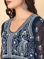 HERE&NOW Women Chikankari Embroidered Thread Work Georgette Anarkali Kurta | Grocsy
