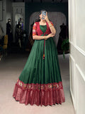 Lorenvalley Fashion Green Tussar Chex Patola Print With Weaving Work Border Gown with Koti | Grocsy
