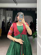 Lorenvalley Fashion Green Tussar Chex Patola Print With Weaving Work Border Gown with Koti | Grocsy