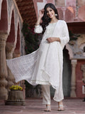 Juniper Women Off-White Cotton Embroidered Straight Kurta Pant Dupatta Set | Grocsy