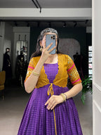 Lorenvalley Fashion Purple Tussar Chex Patola Print With Weaving Work Border Gown with Koti | Grocsy
