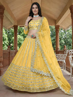 Tulsi Art Captivating Yellow Foil Work Net Sangeet Wear Lehenga Choli | Grocsy