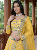 Tulsi Art Captivating Yellow Foil Work Net Sangeet Wear Lehenga Choli | Grocsy