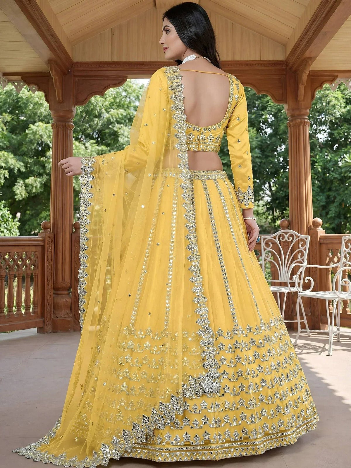 Tulsi Art Captivating Yellow Foil Work Net Sangeet Wear Lehenga Choli | Grocsy