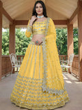 Tulsi Art Captivating Yellow Foil Work Net Sangeet Wear Lehenga Choli | Grocsy