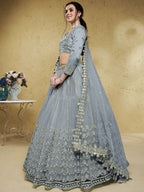 Tulsi Art Gorgeous Grey Foil Work Net Reception Wear Lehenga Choli With Dupatta | Grocsy