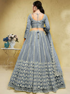 Tulsi Art Gorgeous Grey Foil Work Net Reception Wear Lehenga Choli With Dupatta | Grocsy