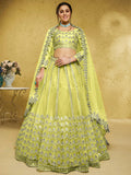 Tulsi Art Captivating Lime Yellow Foil Work Net Engagement Wear Lehenga Choli | Grocsy