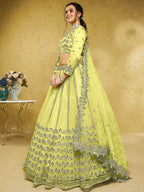 Tulsi Art Captivating Lime Yellow Foil Work Net Engagement Wear Lehenga Choli | Grocsy