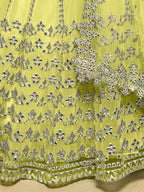 Tulsi Art Captivating Lime Yellow Foil Work Net Engagement Wear Lehenga Choli | Grocsy
