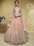 Tulsi Art Fascinating Dusty Pink Foil Work Net Bridesmaid Lehenga Choli | Grocsy