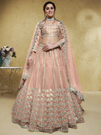 Tulsi Art Fascinating Dusty Pink Foil Work Net Bridesmaid Lehenga Choli | Grocsy