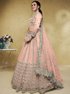 Tulsi Art Fascinating Dusty Pink Foil Work Net Bridesmaid Lehenga Choli | Grocsy