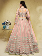 Tulsi Art Fascinating Dusty Pink Foil Work Net Bridesmaid Lehenga Choli | Grocsy