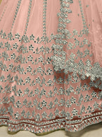 Tulsi Art Fascinating Dusty Pink Foil Work Net Bridesmaid Lehenga Choli | Grocsy