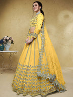 Tulsi Art Magnetic Yellow Foil Work Net Haldi Wear Lehenga Choli With Dupatta | Grocsy