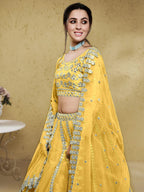 Tulsi Art Magnetic Yellow Foil Work Net Haldi Wear Lehenga Choli With Dupatta | Grocsy