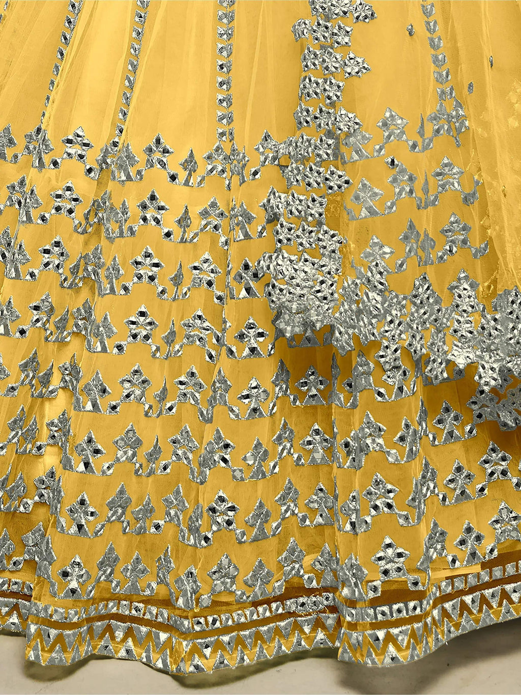 Tulsi Art Magnetic Yellow Foil Work Net Haldi Wear Lehenga Choli With Dupatta | Grocsy