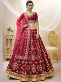 Tulsi Art Charismatic Red Zari Work Art Silk Wedding Wear Lehenga Choli | Grocsy
