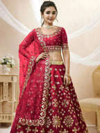 Tulsi Art Charismatic Red Zari Work Art Silk Wedding Wear Lehenga Choli | Grocsy