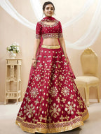 Tulsi Art Charismatic Red Zari Work Art Silk Wedding Wear Lehenga Choli | Grocsy