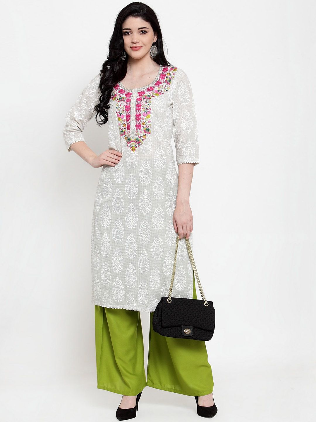 TAG 7 Women Pack Of 2 Green & Maroon Solid Flared Palazzos | Grocsy