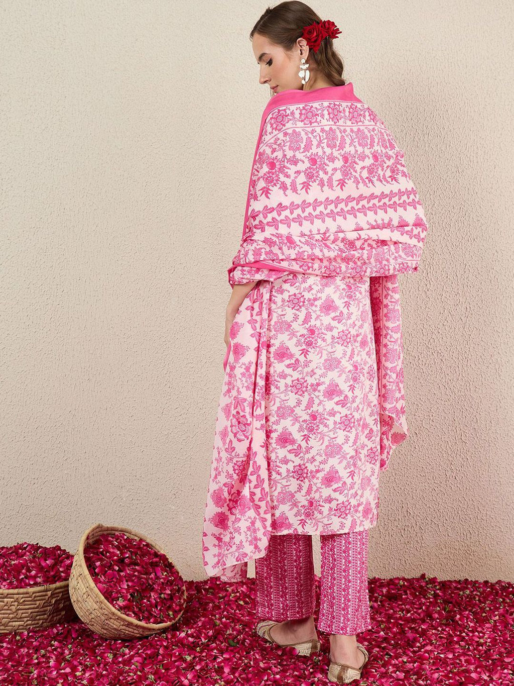 Indo Era Women Floral Printed Kurta with Trousers & Dupatta | Grocsy