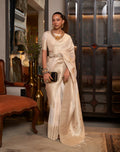 Monjolika Fashion Cream Color Handloom Khadi Georgette Tradtional Saree | Grocsy