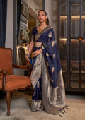 Monjolika Fashion Navy Blue Color Handloom Khadi Georgette Tradtional Saree | Grocsy
