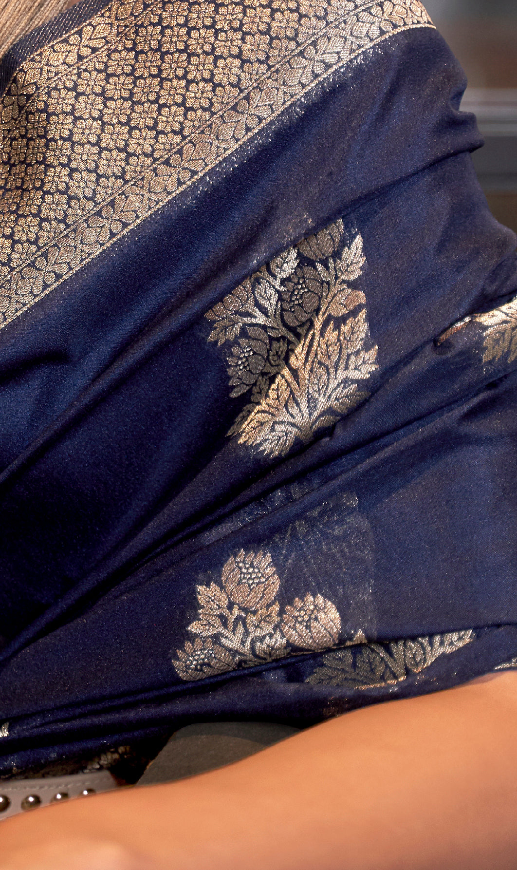 Monjolika Fashion Navy Blue Color Handloom Khadi Georgette Tradtional Saree | Grocsy