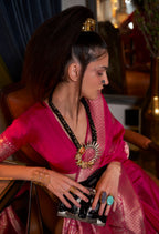 Monjolika Fashion Rani Pink Color Handloom Khadi Georgette Tradtional Saree | Grocsy