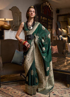 Monjolika Fashion Dark Green Color Handloom Khadi Georgette Tradtional Saree | Grocsy