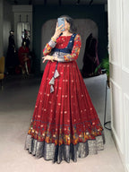 Lorenvalley Fashion Maroon Poly Cotton Kalamkari Print With Zari Weaving Work Border Gown with Koti | Grocsy